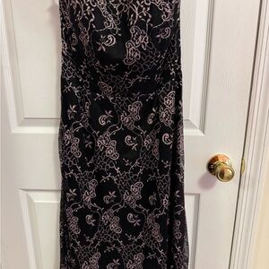 Dessy Collection Black and Pink Lace Maxi Dress